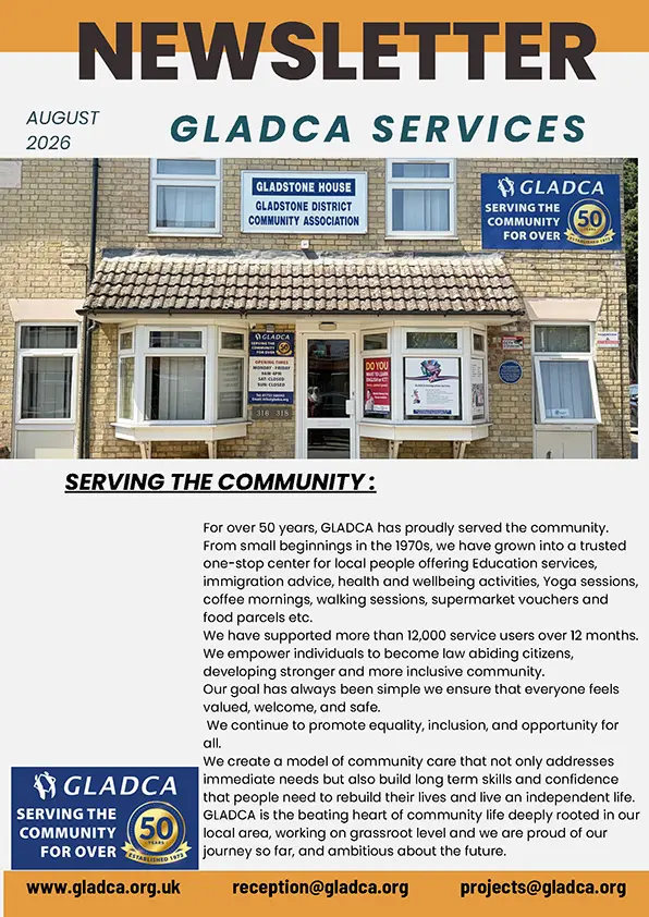 The first page of the GLADCA July August 2026 Newsletter